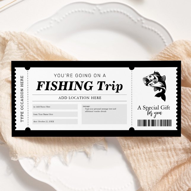 Invitation Billet cadeau surprise pour un voyage de pêche (Créateur téléchargé)