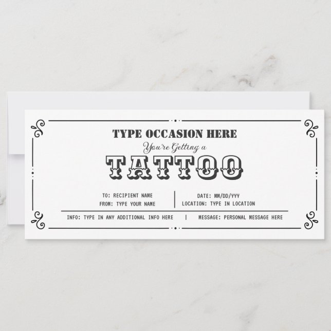 Invitation Billet cadeau Tattoo personnalisable N'importe que (Devant)