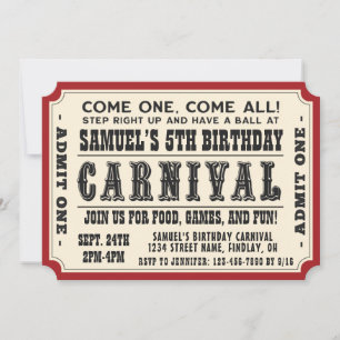 Invitation Billet Carnaval Admettre Un Anniversaire, N'Import