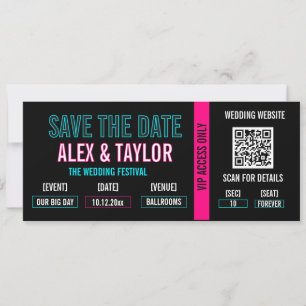 Invitation Billet Cyberpunk à détacher - Enregistrez la date