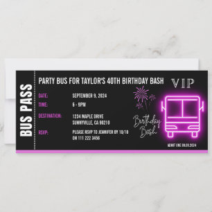 Invitation Billet d'abonnement de bus de fête VIP Anniversair