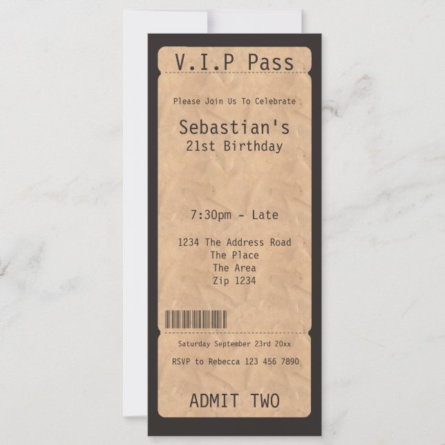 Invitation Billet d'admission à la soirée VIP Pass (Devant)