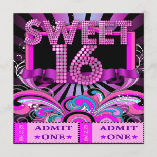 Invitation Billet d'admission à une fête Sweet Sixteen 16 ans