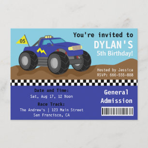 Invitation Billet d'admission bleu pour la soirée de course d