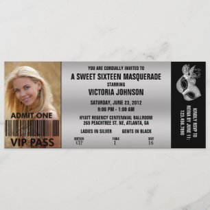 Invitation Billet d'admission de la mascarade VIP de sweet