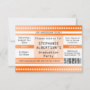 Invitation Billet d'admission Orange Graduation ou Party