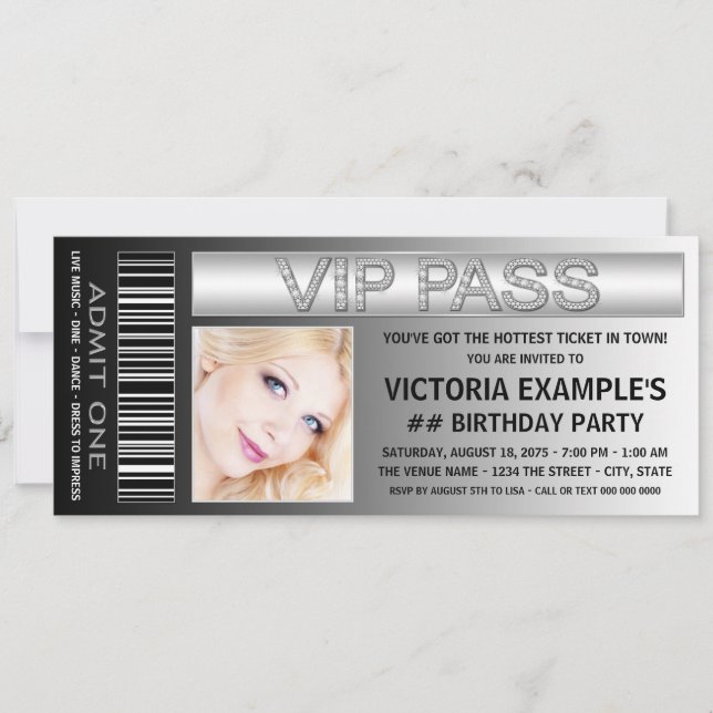 Invitation Billet d'admission VIP Fête d'anniversaire (Devant)