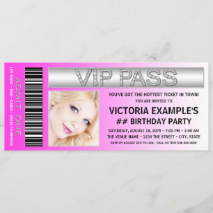 Invitation Billet d'admission VIP Pass rose vif pour fête d'a