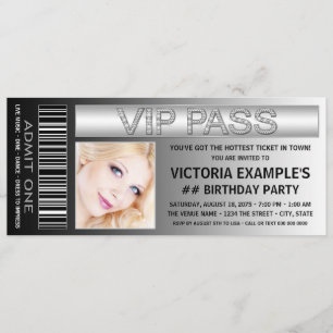 Invitation Billet d'admission VIP pour fête d'anniversaire