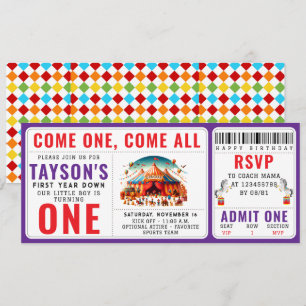 Invitation Billet d'anniversaire 1 an Cirque Carnaval Mignon