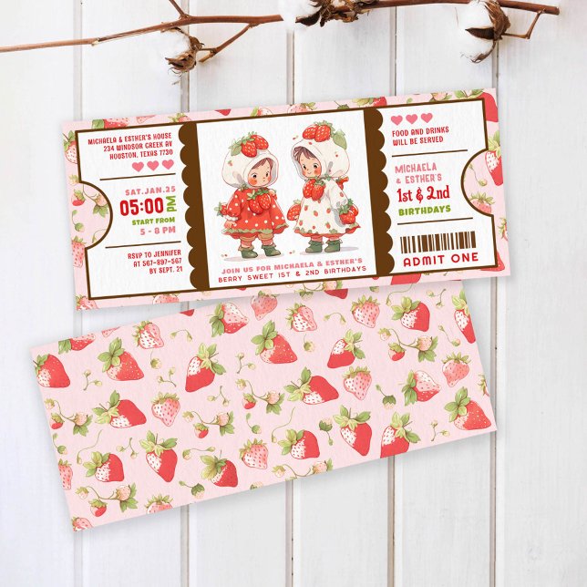 Invitation Billet d'anniversaire à la fraise Berry Sweet (Créateur téléchargé)
