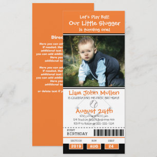 Invitation Billet d'anniversaire de baseball orange et noir