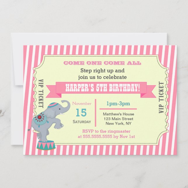 Invitation Billet d'anniversaire de carnaval de Girls Circus  (Devant)