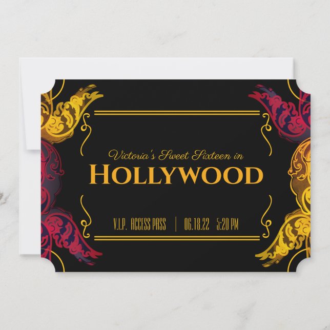 Invitation billet d'anniversaire de HOLLYWOOD 16 ans sucré In (Dos)