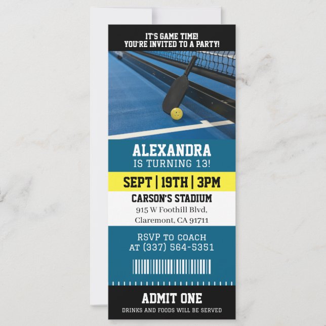 Invitation Billet d'anniversaire de Pickleball (Devant)