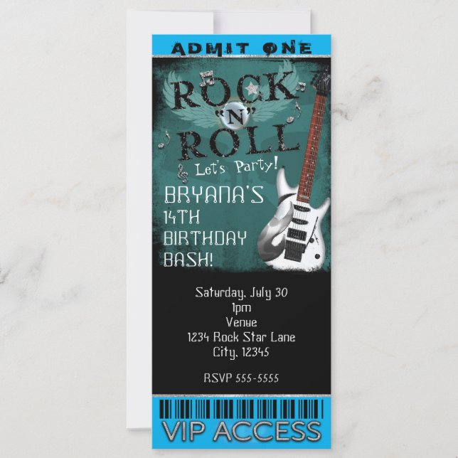 Invitation Billet d'anniversaire de star du Glam Rock VIP (Devant)