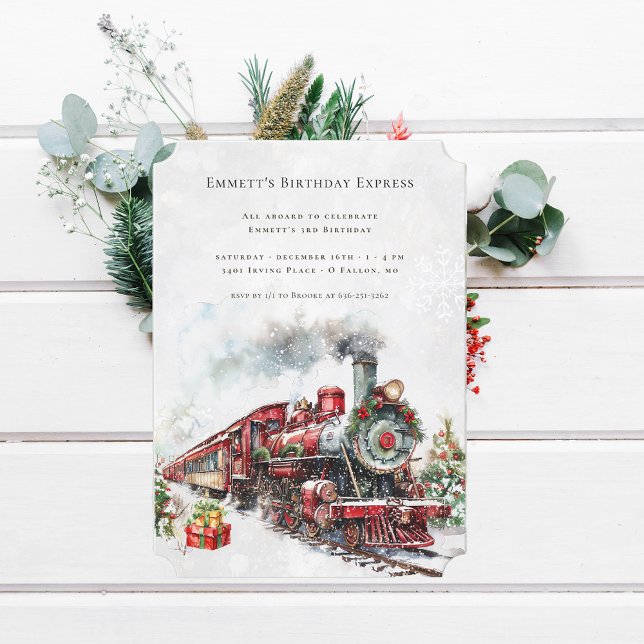 Invitation Billet d'anniversaire de train de Noël vintage (Créateur téléchargé)