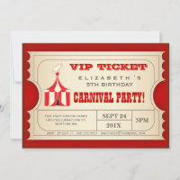 Carte d'Invitation Anniversaire Ticket Cirque
