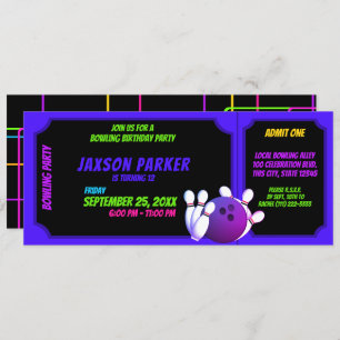 Invitation Billet d'anniversaire du Neon Glow Bowling Party