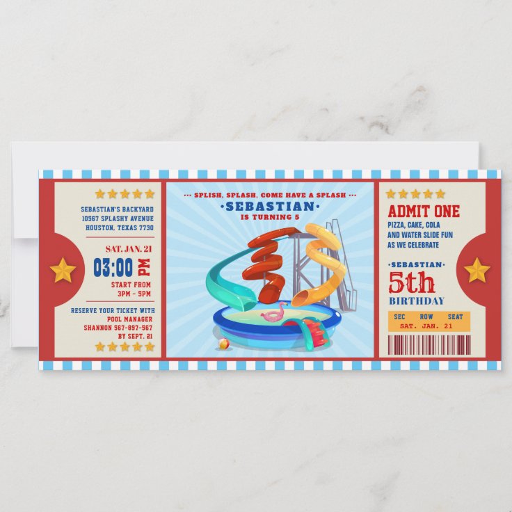 Invitation Billet D Anniversaire Du Parc Aquatique Editable C Zazzle Fr