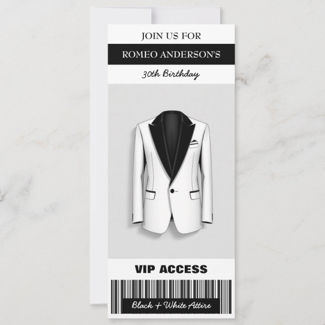 Invitation Billet d'anniversaire noir blanc Tuxedo (Devant)