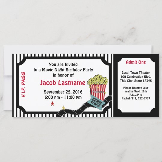 Invitation Billet D Anniversaire Pour La Soiree Cinema Zazzle Fr