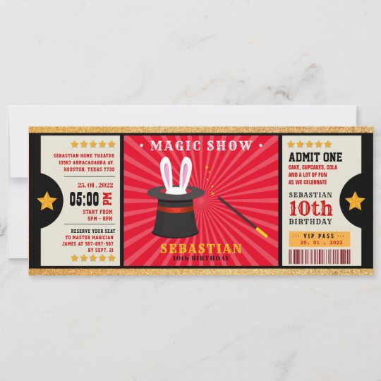 Invitation Billet D Anniversaire Pour Un Spectacle De Magie E Zazzle Fr