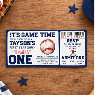 Invitation Billet d'anniversaire "Première année" Baseball 1e