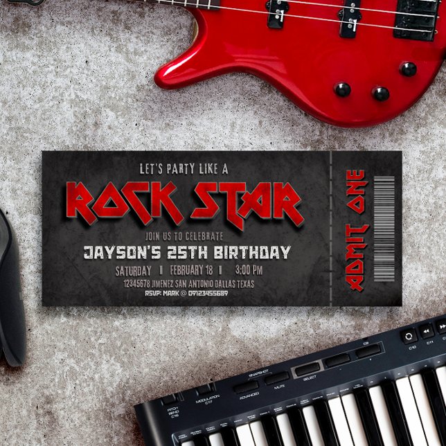 Invitation Billet d'anniversaire Rockstar (Créateur téléchargé)