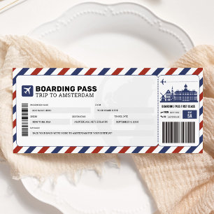 Invitation Billet d'avion de voyage Amsterdam Boarding Pass V