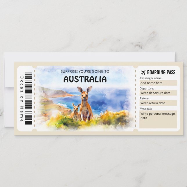 Invitation Billet d'avion du pass pour l'Australie modifiable (Devant)