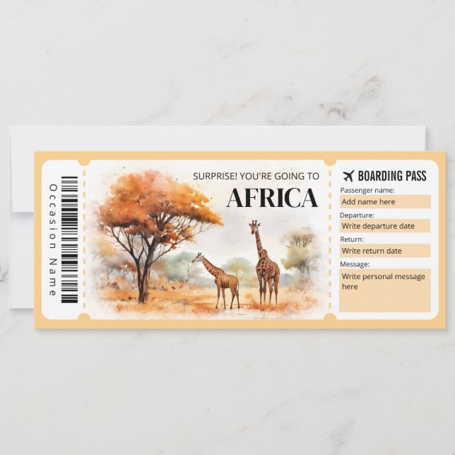 Invitation Billet d'avion Editable Africa Boarding Pass (Devant)