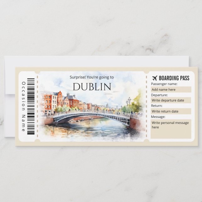 Invitation Billet d'avion éditable Dublin Boarding Pass (Devant)