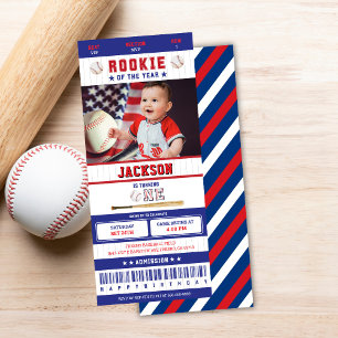 Invitation Billet de 1er anniversaire de baseball Recrue de l
