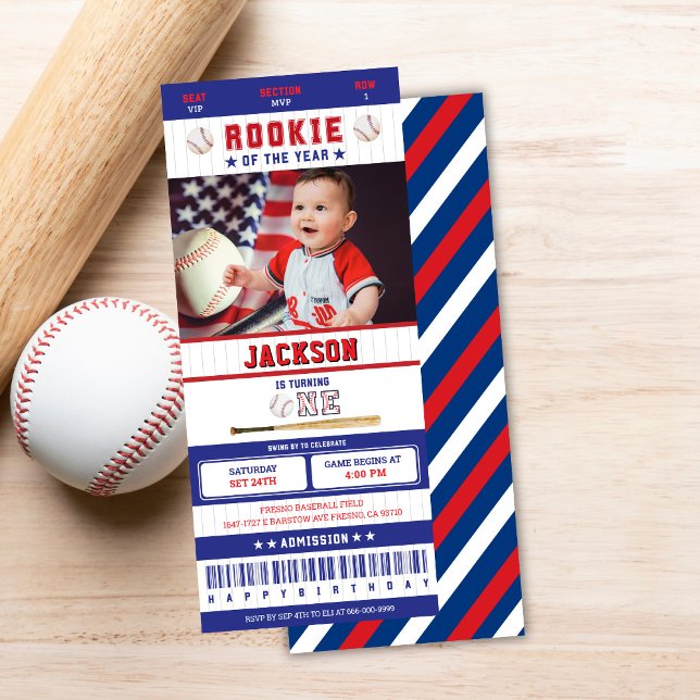 Invitation Billet de 1er anniversaire de baseball Recrue de l (rookie of the year 1st birthday party ticket invitation)