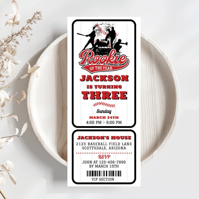 Invitation Billet de baseball de la recrue de l'année 3e anni (Créateur téléchargé)