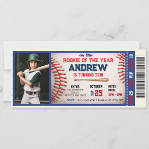 Invitation Billet de baseball petit rookie anniversaire Avec
