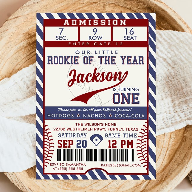 Invitation Billet de baseball pour le 1er anniversaire de la  (Créateur téléchargé)