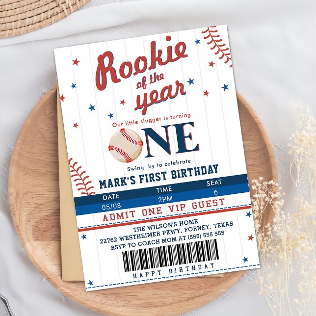 Invitation Billet de baseball pour le 1er anniversaire de la  (Créateur téléchargé)