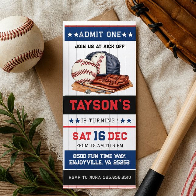 Invitation Billet de baseball pour le premier anniversaire "F (First Year Down Baseball Ticket 1st Birthday Part Invitation)