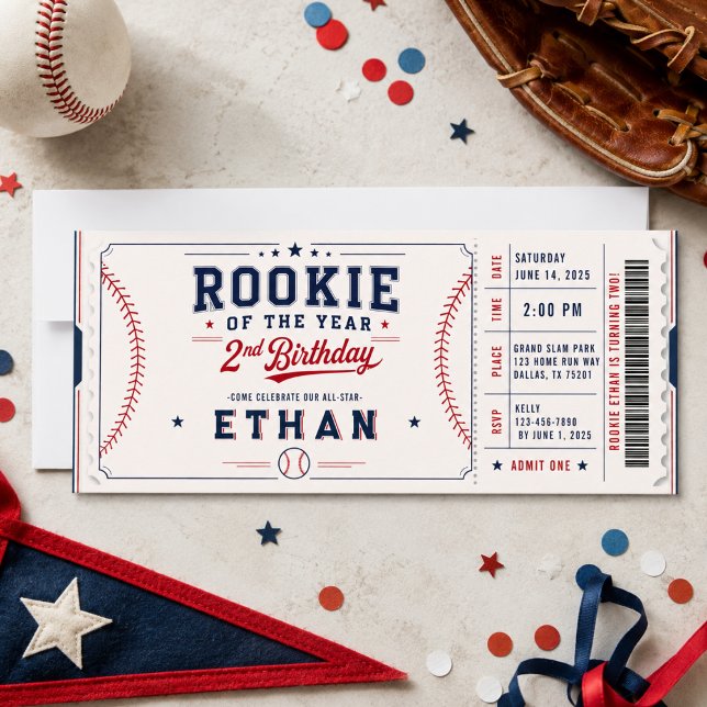 Invitation Billet de baseball Recrue de l'année pour un 2e an (Rookie of the Year Baseball ticket 2nd Birthday Invitation
)