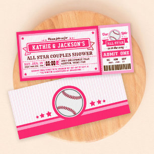 Invitation Billet de baseball rose Couple Baby shower Invitat