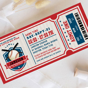 Invitation Billet de baseball Vintage rouge Anniversaire