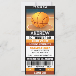 Invitation Billet de basket-ball sport personnalisé Anniversa