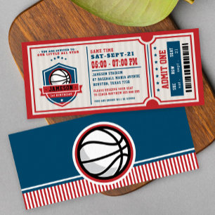 Invitation Billet de basketball Vintage rouge fête d'annivers