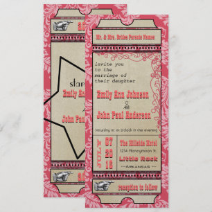 Invitation Billet de Broadway Playbill Mariage framboise rose