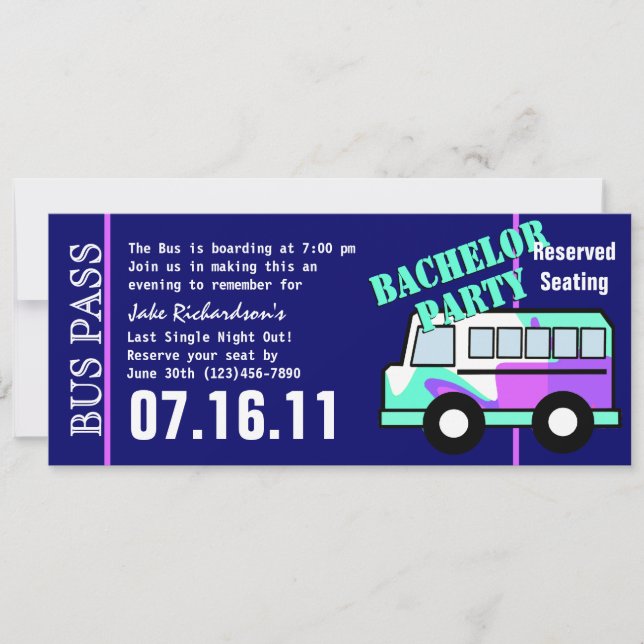 Invitation Billet de bus pour enterrement de vie de garçon (Devant)
