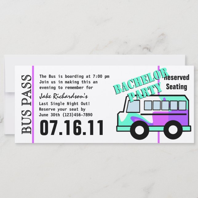 Invitation Billet de bus pour enterrement de vie de garçon (Devant)