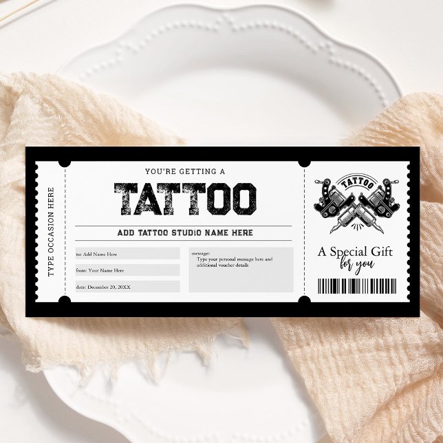 Invitation Billet de cadeau de tatouage  (Créateur téléchargé)