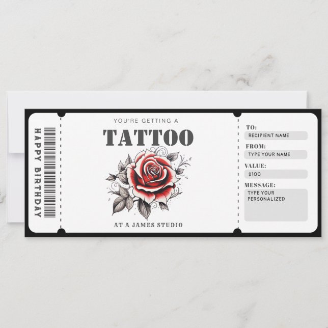 Invitation Billet de certificat-cadeau de tatouage personnali (Devant)